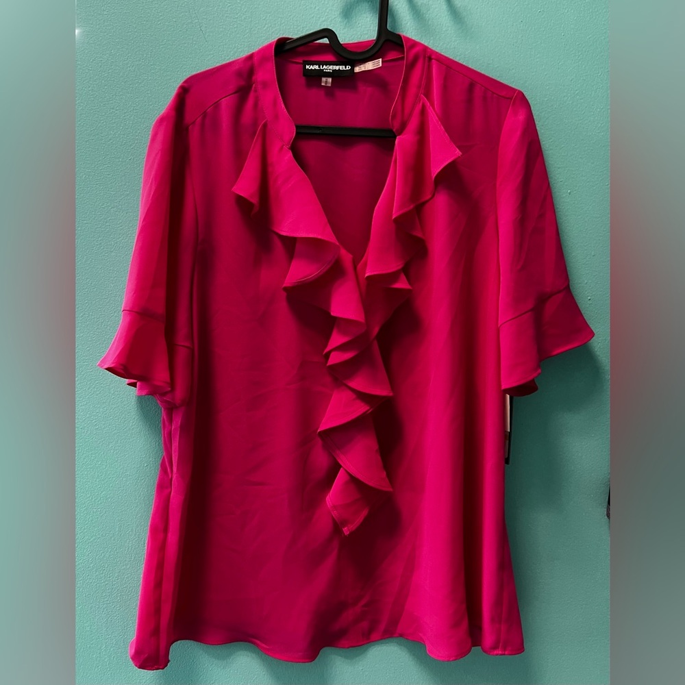 Karl Lagerfeld Vibrant Pink Ruffle Blouse